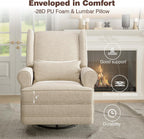 RoyalCraft Swivel Recliner Chair with Extra Large Footrest, Comfy Upholstered Glider Rocking Chair for Living Room, Bedroom and Ofice, Beige