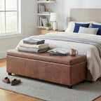 SIMPLIHOME Avalon 54" Vegan Leather Ottoman in Distressed Pecan Brown