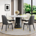 Round Dining Table Set for 4, 45''Marble Grain Dining Room Table Set for 4 with Upholstered Chairs, Modern Dinner Table Set for Kitchen Dining Room