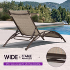 PURPLE LEAF Oversized Pool Chaise Lounge with Table Bronze Aluminum, Khaki | 2 Chaise + 1 Table, UV Textilene Fades Less, S-Curve Backrest with Arm, 5 Recline Angles, Adjustable Headrest, Stackable