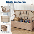 GarveeLife Wicker Storage Ottoman with Cushion, Indoor Outdoor Rattan Storage Stool, Iron Frame with WPC Top, Waterproof Seat Cushion, Patio Balcony Living Room Furniture, Yellow Rattan
