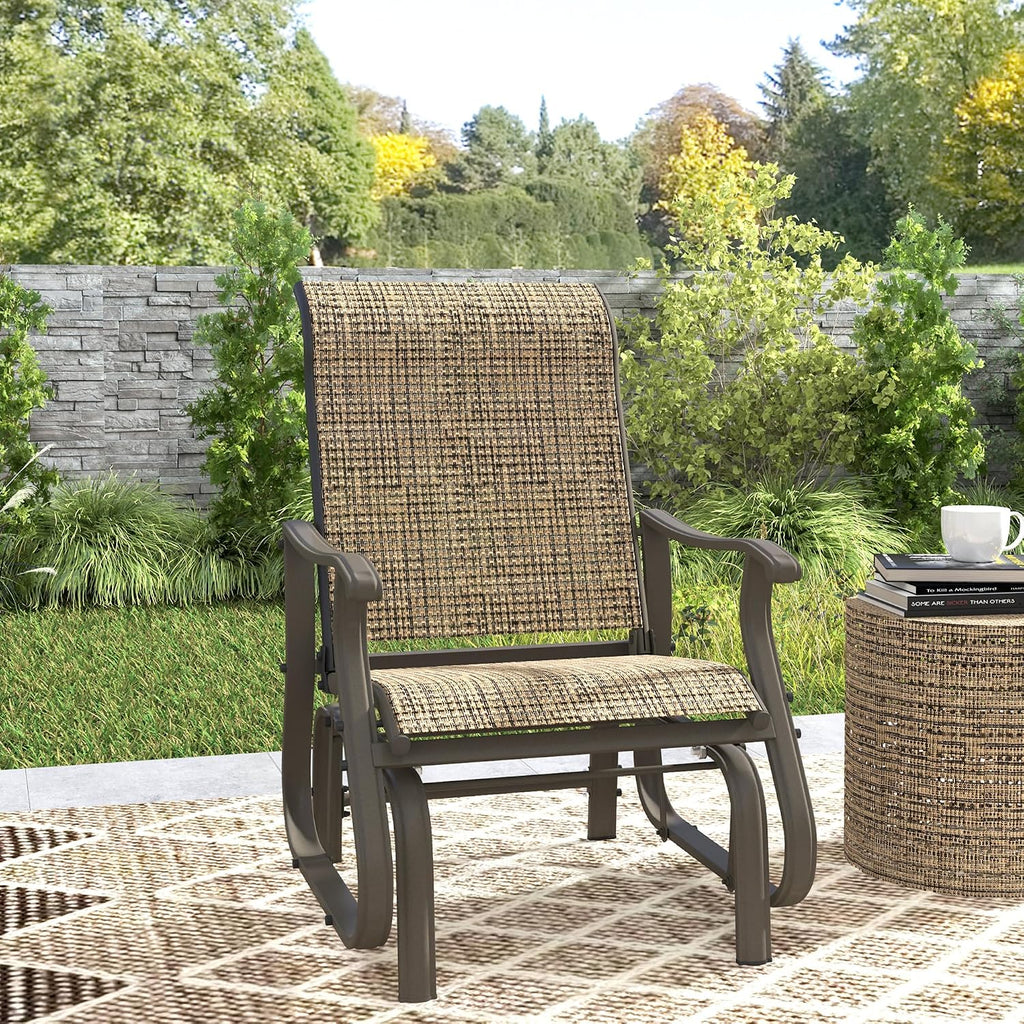Outsunny Outdoor Glider Chair Patio Garden Steel Frame Light Mixed Brown | Gliders for Outside Patio, Mesh Fabric, Backyard, Porch