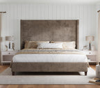 HOWE Upholstered Queen Bed Frame with 61" Tall Wingback Headboard, Chestnut