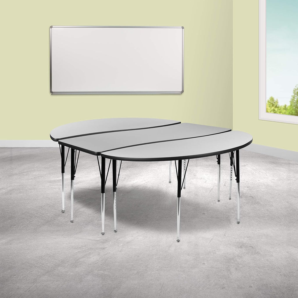 Flash Furniture Emmy 2 Piece 86" Oval Wave Flexible Grey Thermal Laminate Activity Table Set - Standard Height Adjustable Legs | Height Adjustable, Flexible, Durable Construction, Commercial Use