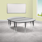 Flash Furniture Emmy 2 Piece 86" Oval Wave Flexible Grey Thermal Laminate Activity Table Set - Standard Height Adjustable Legs | Height Adjustable, Flexible, Durable Construction, Commercial Use