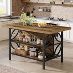 Tribesigns 62.99-Inch Kitchen Island with Storage, Kitchen Island Table with 2 Shelves and Large Worktop, Industrial Bar Table, Easy to Assemble, Rustic Brown (Stools Not Included)