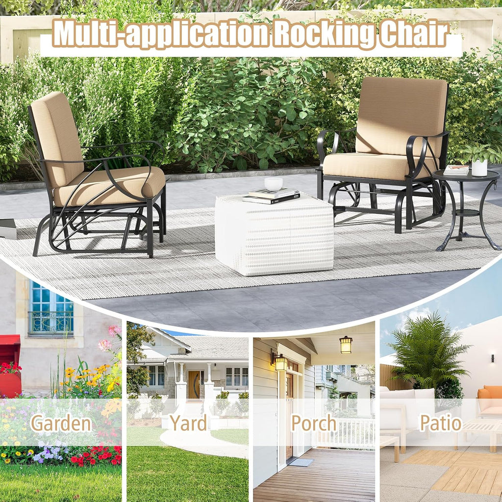 GIANTEX Patio Glider, Outdoor Rocking Chair with Thick Cushion | Sprayed Metal Frame, Curved Armrest, Glider Swing Chair for Garden, Yard, Lawn, Porch Rocker