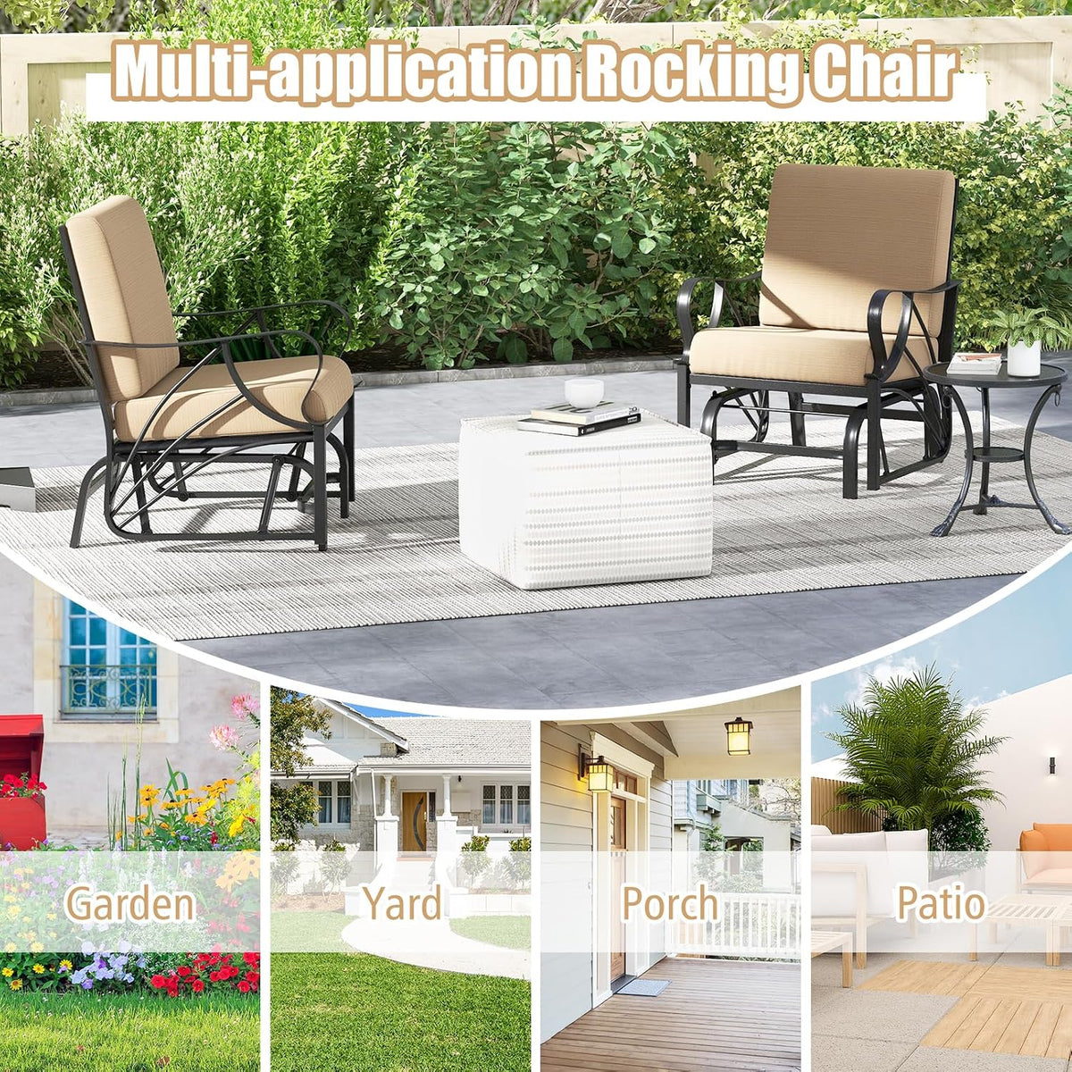 GIANTEX Patio Glider, Outdoor Rocking Chair with Thick Cushion | Sprayed Metal Frame, Curved Armrest, Glider Swing Chair for Garden, Yard, Lawn, Porch Rocker