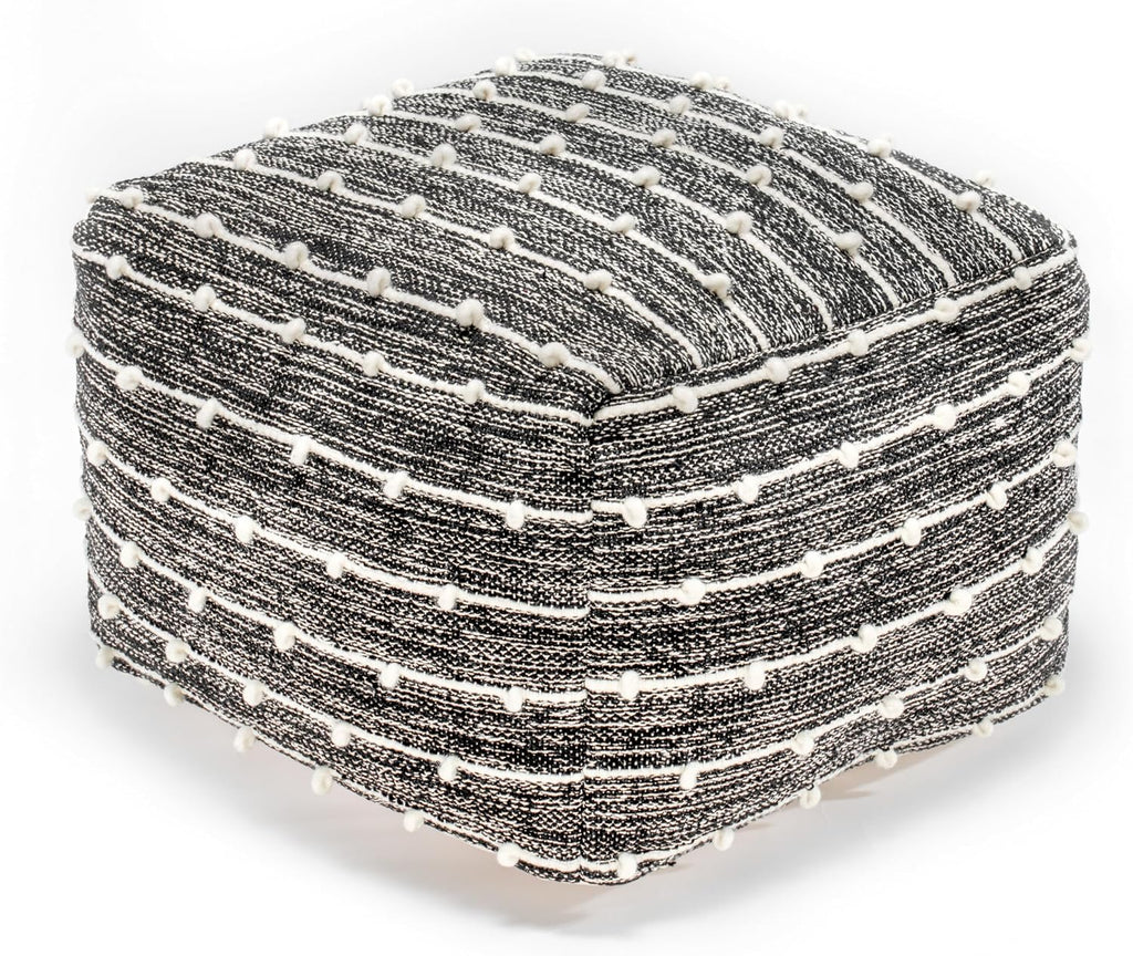 Anji Mountain Pouf Ottoman Foot Rest, Handmade Ottoman Pouf, Comfortable Foot Stool, Decorative Floor Seating for Living Room Decor, Bedroom & Home Décor Accent - Stripes
