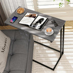 C-Shaped Side Table, Modern End Table with Metal Frame, Space Saving Design for Living Room，Large Surface Couch Table for Bedroom, and Home Office，24 x 12 x 24 inches (Grey)