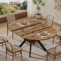 42"-58" Extendable Oval Dining Table for 4-6, Kitchen Round Table with Hidden Leaves & Storage Shelf, Space Saving Modern Design with Sturdy Metal Legs for Kitchen, Dining Room & Small Apartments