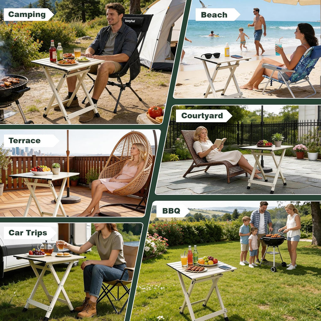 SUNNYFEEL Folding Camping Table - Lightweight Aluminum Portable Picnic Table for Cooking, Beach, Hiking, Travel, Fishing, BBQ, Indoor Outdoor Small Foldable Camp Tables
