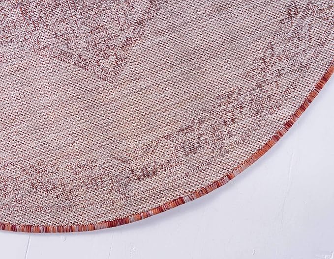 Unique Loom Outdoor Traditional Collection Area Rug - Antique (4' 1" Round, Rust Red/ Gray)