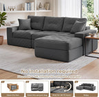 100" L Shaped Cloud Couch with Ottoman, Couches for Living Room | Modular Sectional Sofa, Upholstered Cloud Sofa with Layered Cushion, Dark Grey Sectional Couch, No Assembly