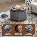 WUTUTUEE 24Inch Round Storage Ottoman with Tray, Modern Tufted Circle Coffee Table with Storage, Upholstered Ottoman with Removable Top for Living Room, Bedroom, Chenille Blue