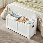 VASAGLE Storage Chest, 39.4 Inches Width Bench with 2 Safety Hinges | Farmhouse Style, for Entryway, Bedroom, Living Room, Cloud White, SOFIE Collection ULSB061T10