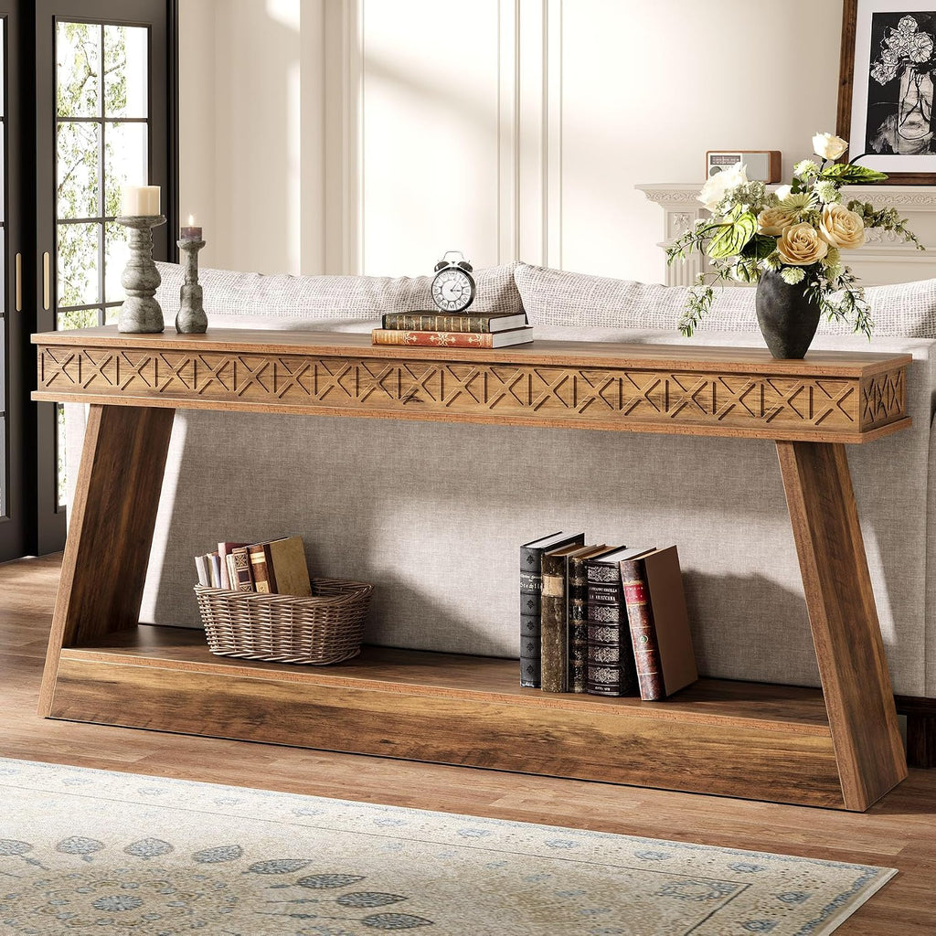 Tribesigns 70.9 Inch Extra Long Console Table for Entryway, 2-Tier | Narrow Sofa Table, Behind Couch Table, Farmhouse Entryway Table with Storage, for Living Room, Hallyway, Foyer, Rustic Brown