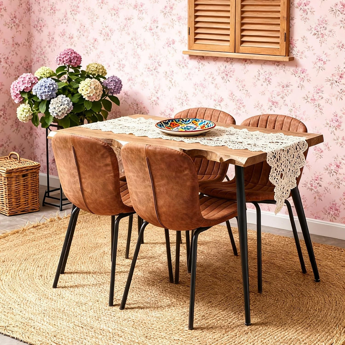 Dining Table Set for 4 with Brown PU Leather Chairs, Mid-Century Modern Rectangle Coffee Table,Kitchen Table and Chairs Set of 4, Perfect for Small Apartment, Home, Dining Room, Breakfast Nook
