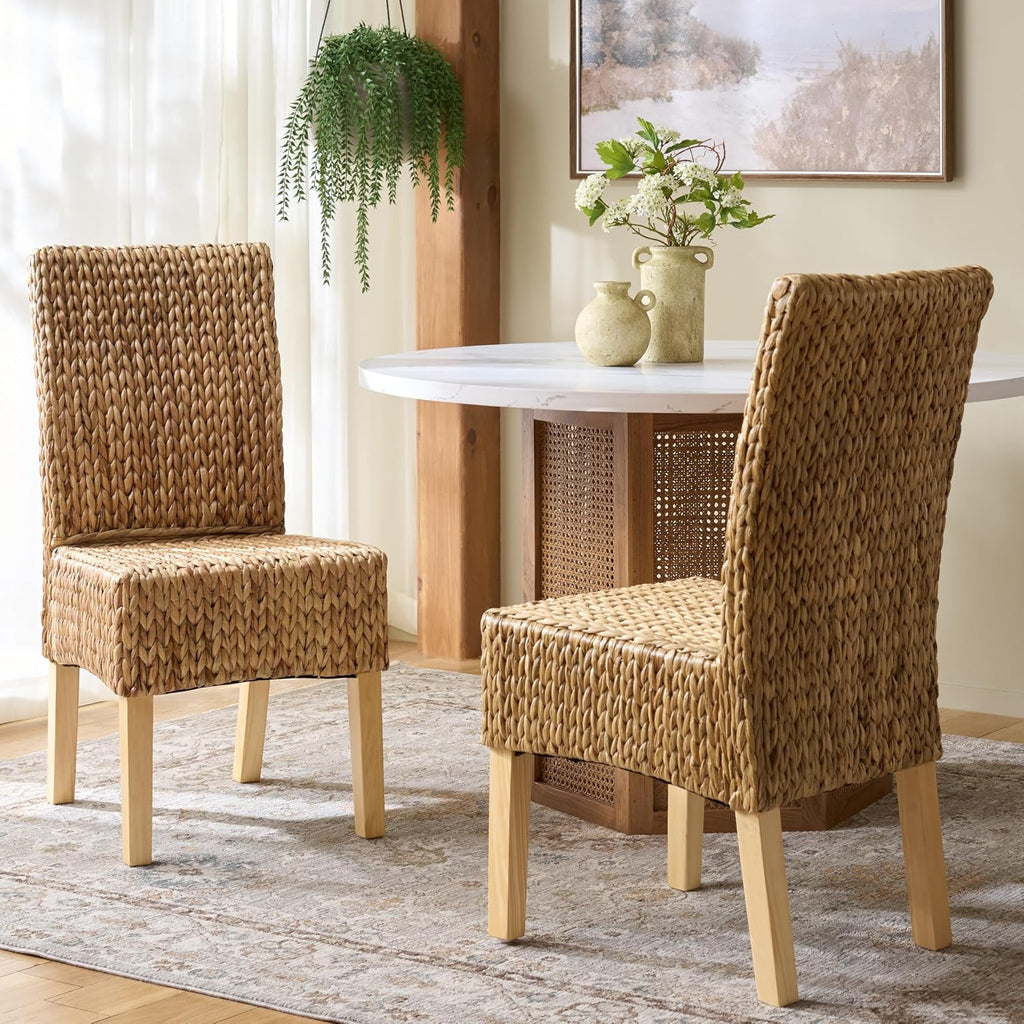 SAFAVIEH Furniture - Luz Dining Chair Set of 2 - Coastal Design - Natural Pine Solid Wood - Ideal for Dining Room, Kitchen, 18.5" Seat Height (SEA8016C-SET2)