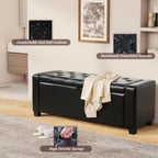 Royal Windsor Ottoman with Storage,Tufted Storage Bench with Safety Hinge,Holds up to 350 lb,Upholstered Bench with Seating for Bedroom, Living Room,Entryway,Leather Black