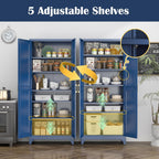 SteeLoong 75”Metal Pantry Storage Cabinet with Doors & 5 Adjustable Shelves | Kitchen Pantry Cabinet,Blue Kitchen Cabinet with 2 Gold Handles,Tall Cabinet for Livingroom,Pantry, Bathroom,Kitchen,Garage