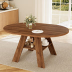 HIPIHOM 43"-59" Extendable Round Dining Table for 4-6, Walnut | Oval Kitchen Table for 4-6, Removable leaf & Storage Shelf, Space-saving for Kitchen, Living Room