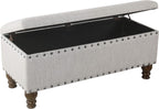 Homepop Home Decor | Upholstered Bench with Nailhead Trim | Large Ottoman with Storage for Living Room & Bedroom | Decorative Home Furniture, Gray Woven