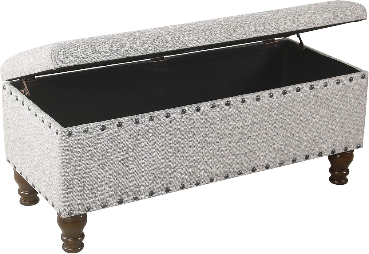 Homepop Home Decor | Upholstered Bench with Nailhead Trim | Large Ottoman with Storage for Living Room & Bedroom | Decorative Home Furniture, Gray Woven