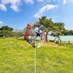 47.3” Red White & Blue Patriotic Wind Spinner – Star Design American Flag Spinner Outdoor – Metal Garden Spinners for Yard, Lawn & Patio Decor
