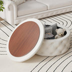 FiveWillowise 30 Inch Round Ottoman with Storage Tray,Large Coffee Table | Circle Modern Button Footstool with Removable Lid,Cozy Foot Stools for Living Room, Bedroom,Makeup Room,Cream White