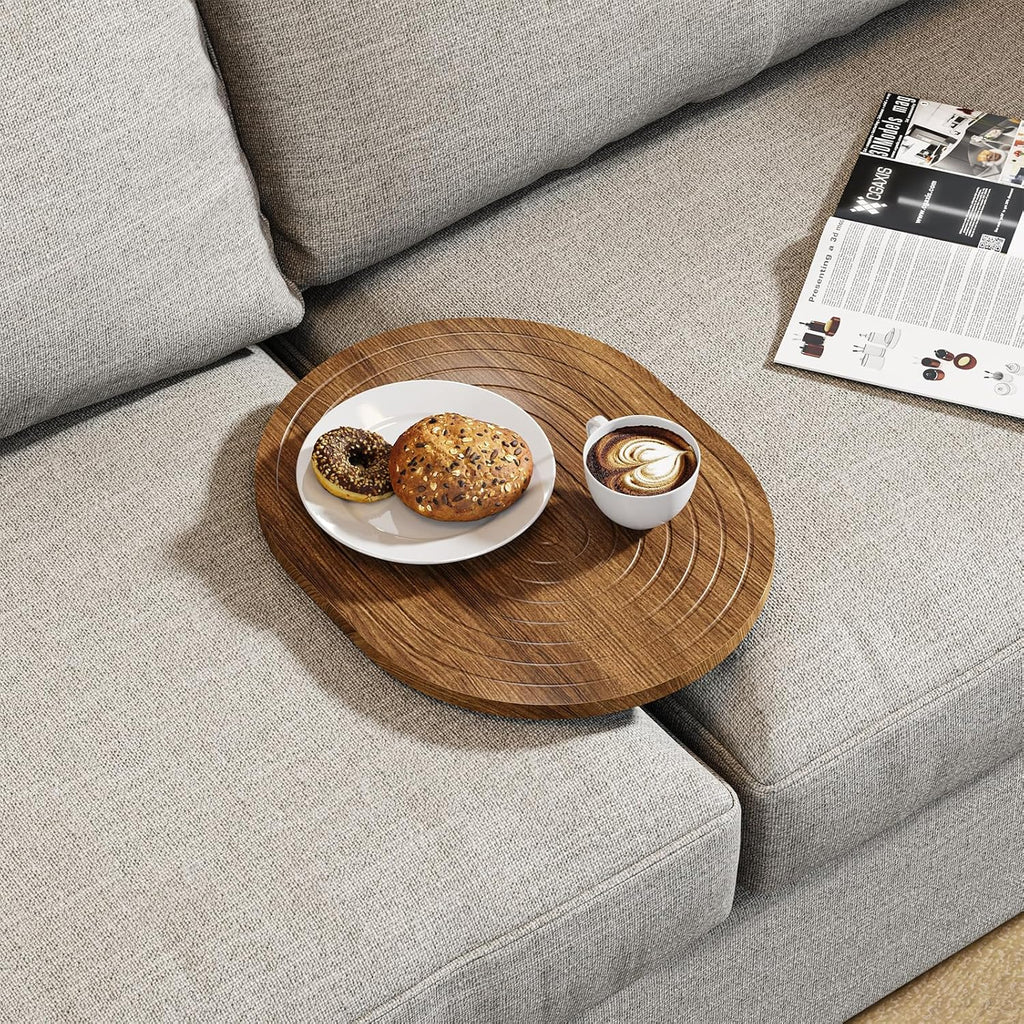 Asgolion Couch Tray Insert for Middle, 15.75"x12.6" Wood Sofa Tray, Folding Couch Armrest Table Fit Armless Couch/Sectional, for Drink Snacks Phone Remote Holder, Walnut