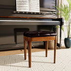 Vanity Stool Bench with Upholstered, Modern Luxury Wood Stool ,Ottoman Shoe Bench for Living Room, Vanity, Entryway, 19.3"L x 14.9"W x 19.3"H Easy Assembly, Beeswax Leg & Dark Brown FD-HNY-DB