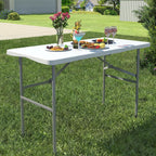 4 FT Folding Tables for Camping Party Picnic, Dinning, School, White | 4 Foot Plastic Foldable Table, Portable Heavy Duty Fold Up Table with Lock Function & Carrying Handle for Indoor Outdoor Use