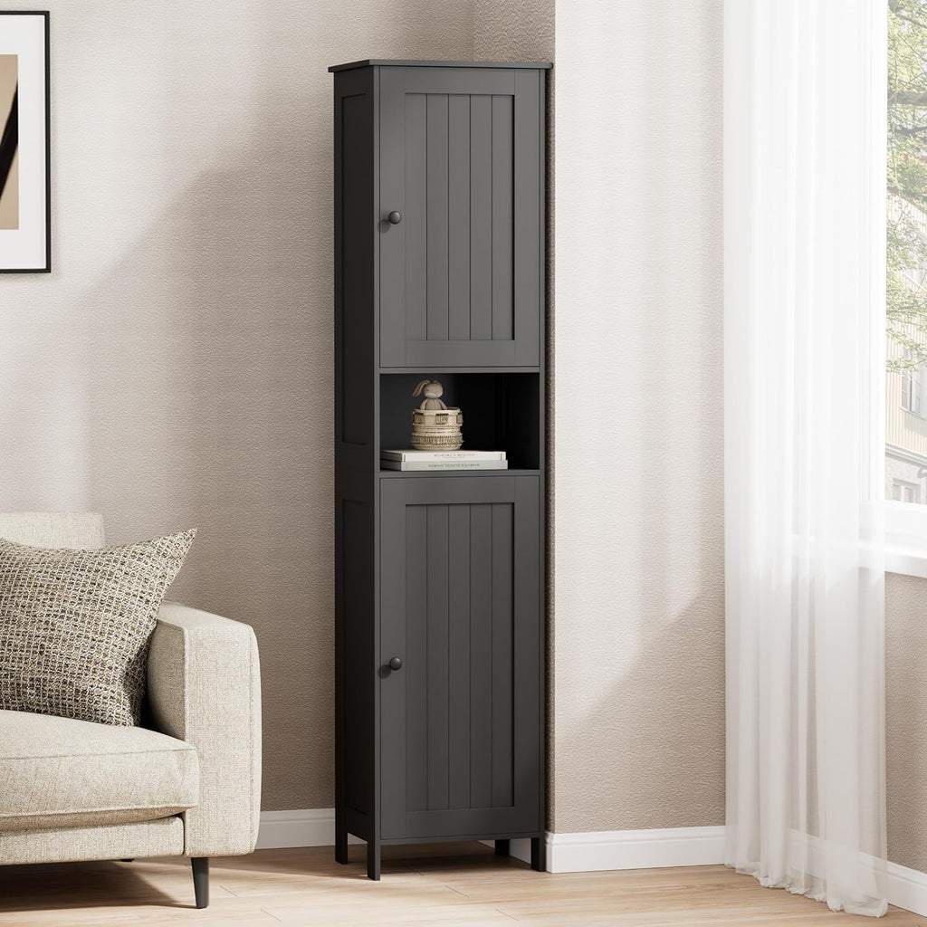 Homleke Tall Bathroom Storage Cabinet with 2 Doors, 67"H Narrow Storage Cabinet with Adjustable Shelves& Anti-Tip Design, Reversible Door Installation, Easy Assembly, 11.8 x 15.7 x 66.9 Inches, Black