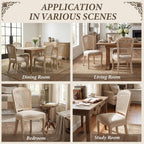 Wicker Dining Chairs Set of 4, Upholstered Linen Fabric Dining Room Chairs with Square High Rattan Back Farmhouse French Kitchen Chairs for Dining Table/Living Room/Restaurant, Cream