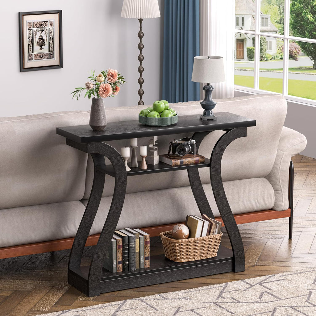 Wood Console Table, 3-Tier Accent Sofa Table (Black)