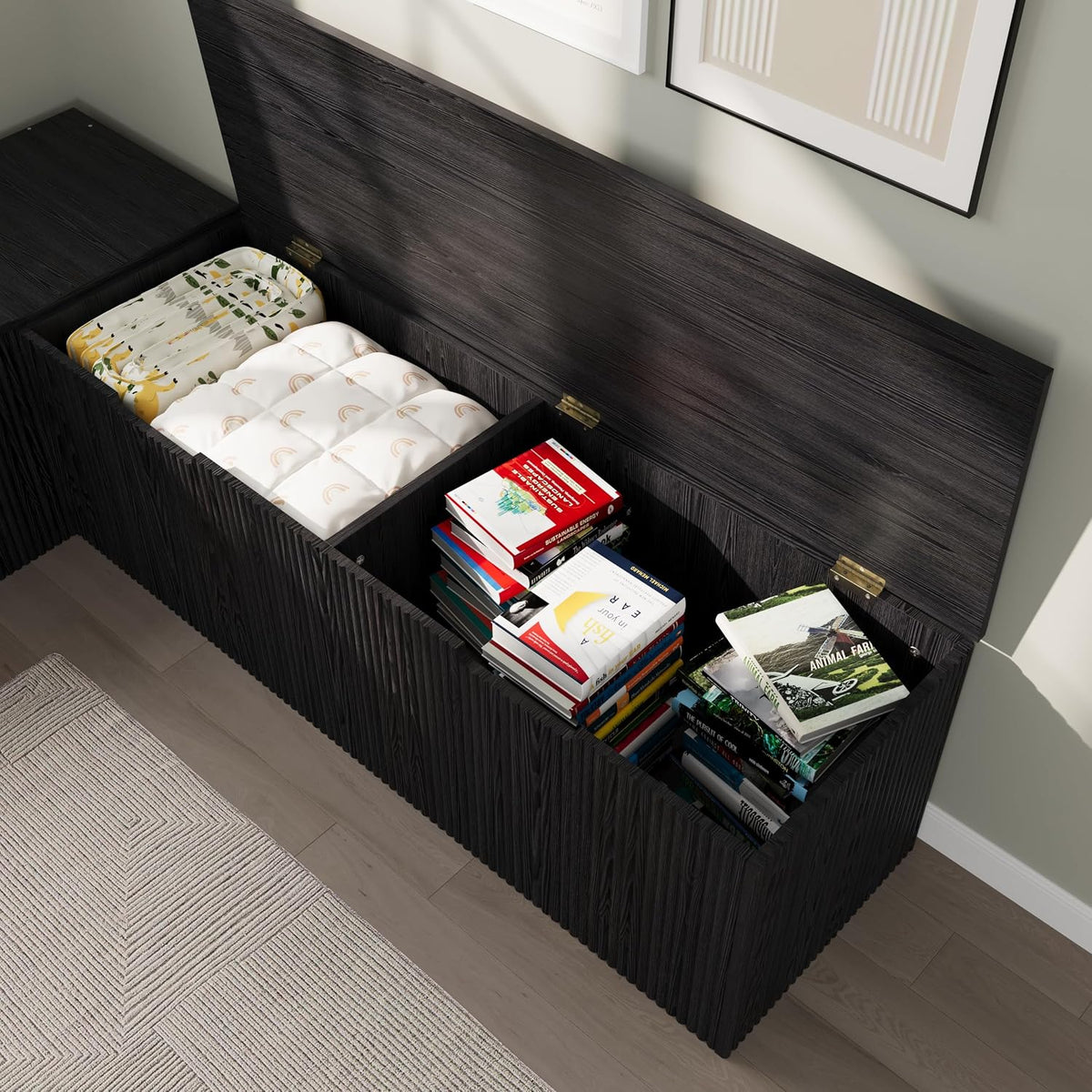 Bobve L-Shape Storage Bench with Cushion, Backless Corner Dining Bench, Kitchen Dining Nook Bench with Hidden Storage for Dining Room, Kitchen, Entryway (Black)