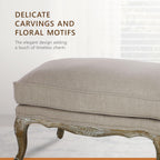 Lexicon Parlier Show Wood Ottoman - Rectangle Ottoman Pouf Foot Rest, Floral Motif, Solid Wood Frame, Feathered Down Filled Cushion, Fully Assembled, 32" L x 25.5" W x 20.5" H, Neutral