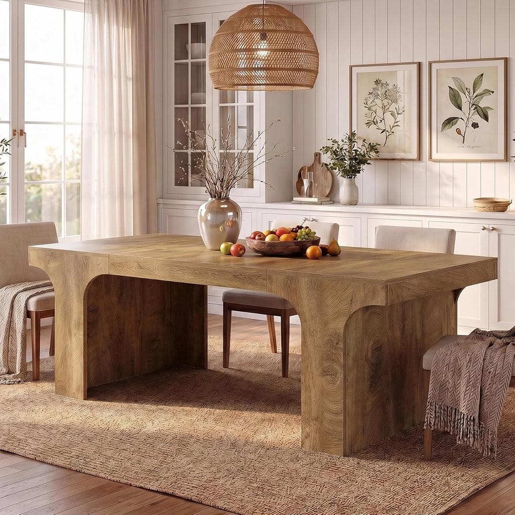 Tribesigns Large Dining Table for 6-8 People, 70.9" Long Wooden Kitchen Dinner Table Farmhouse Modern Style with Arch Design Legs, Rectangle Wooden Dinner Table for Dining Room, Natural Brown