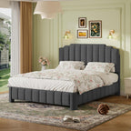 Queen Bed Frame with Adjustable Headboard, Boucle Queen Size Bed Frame