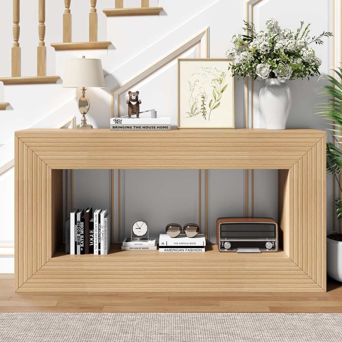 Gyfimoie 55" Console Table, 2-Tier Farmhouse Sofa Table with Storage Behind Couch, Narrow Rectangular Entryway Table for Living Room, Hallway, Entrance, Foyer, Natural