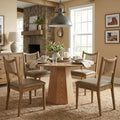 RIVOVA Wooden Dining Chairs Set of 4 PU Leather Upholstered Dining Room Chairs Kitchen Side Chair with Woven Seagrass Back Farmhouse Dinner Chair, Brown