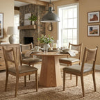 RIVOVA Wooden Dining Chairs Set of 4 PU Leather Upholstered Dining Room Chairs Kitchen Side Chair with Woven Seagrass Back Farmhouse Dinner Chair, Brown