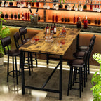 Recaceik 50" Dining Table Set for 6, 7-Piece Counter Height Bar Table Set with Upholstered Stools, Space-Saving Modern Pub Set for Kitchen, Breakfast Nook & Home Bar, Rustic Brown