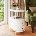 PADMA HOUSE Solid Wood End Table with 2 Drawers, Narrow Sofa Side Table Slim Chair Side Table with Storage Shelf, Vintage Slim Nightstand Bedside Table, White，BG-A508-WT
