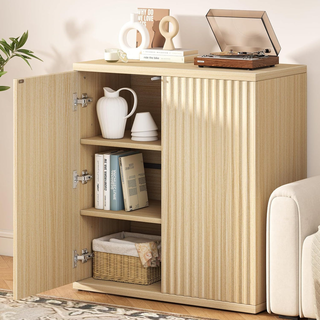 Fluted Sideboard Buffet Cabinet with Storage, Wood Sideboard Cabinet with Doors, Small Credenza Buffets & Sideboards for Kitchen Room, Accent Cabinets for Entryway Living Room Hallway Home