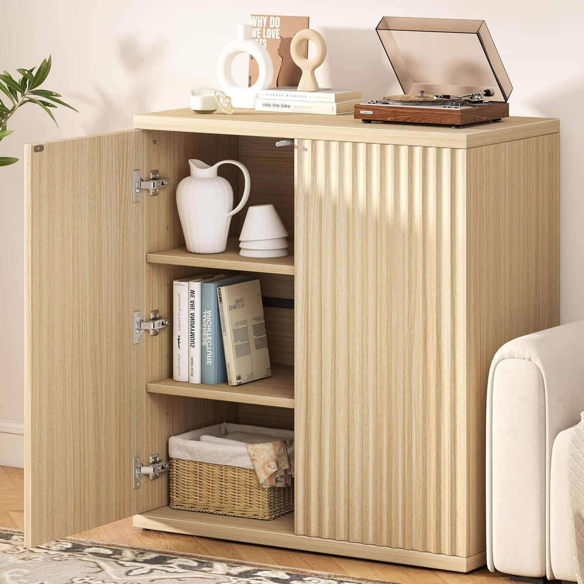 Fluted Sideboard Buffet Cabinet with Storage, Wood Sideboard Cabinet with Doors, Small Credenza Buffets & Sideboards for Kitchen Room, Accent Cabinets for Entryway Living Room Hallway Home