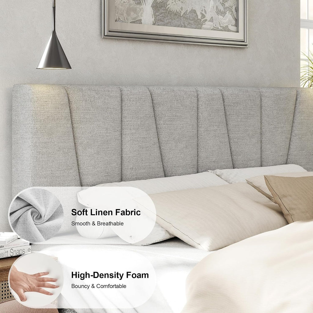 HAOARA King Size Bed Frame with Fabric Upholstered Headboard, Platform Bed with Wooden Slats Support, Fully Mattress Foundation, Box Spring Optional, Easy Assembly, Light Grey