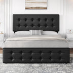 IDEALHOUSE Queen Size Bed Frame with 4 Storage Drawers and Headboard, Black