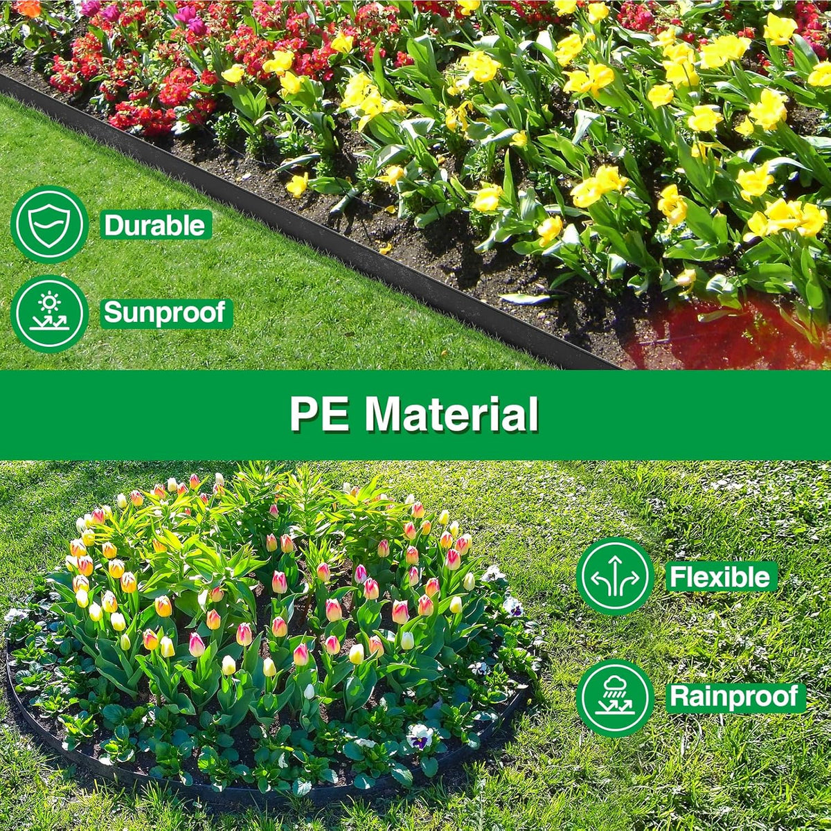 Bonviee 1.5” x 100’ Landscape Edging Kit, Garden Edging Coil with 150 Pcs Spikes, No Dig Lawn Border Design